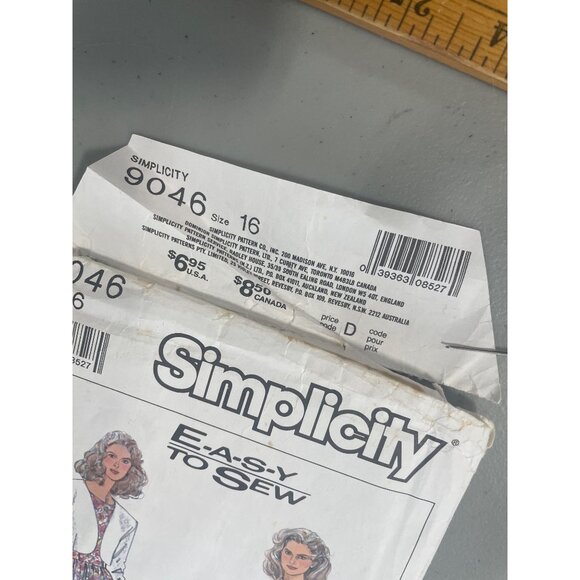 90s Simplicity 9046 Easy To Sew Sewing Pattern Size 16 Dress Bolero Jacket CUT - Picture 5 of 6